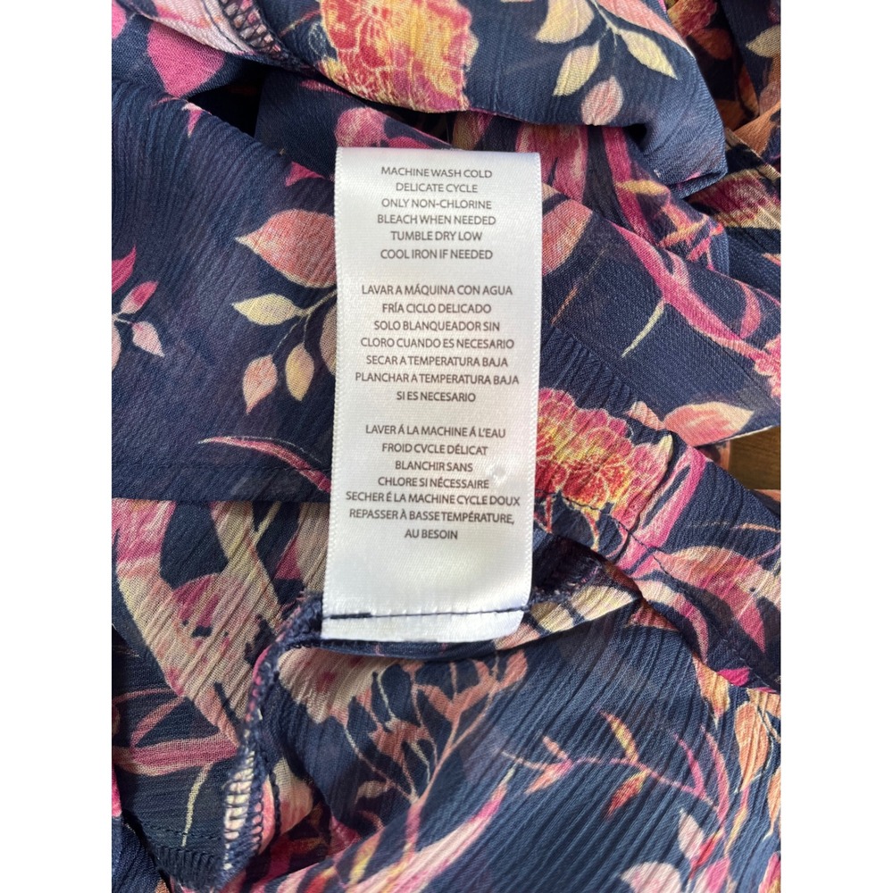 Kut from the Kloth Blouse Women‎ XL Navy Floral Sheer Roll Tab Sleeve V Neck - Picture 8 of 9